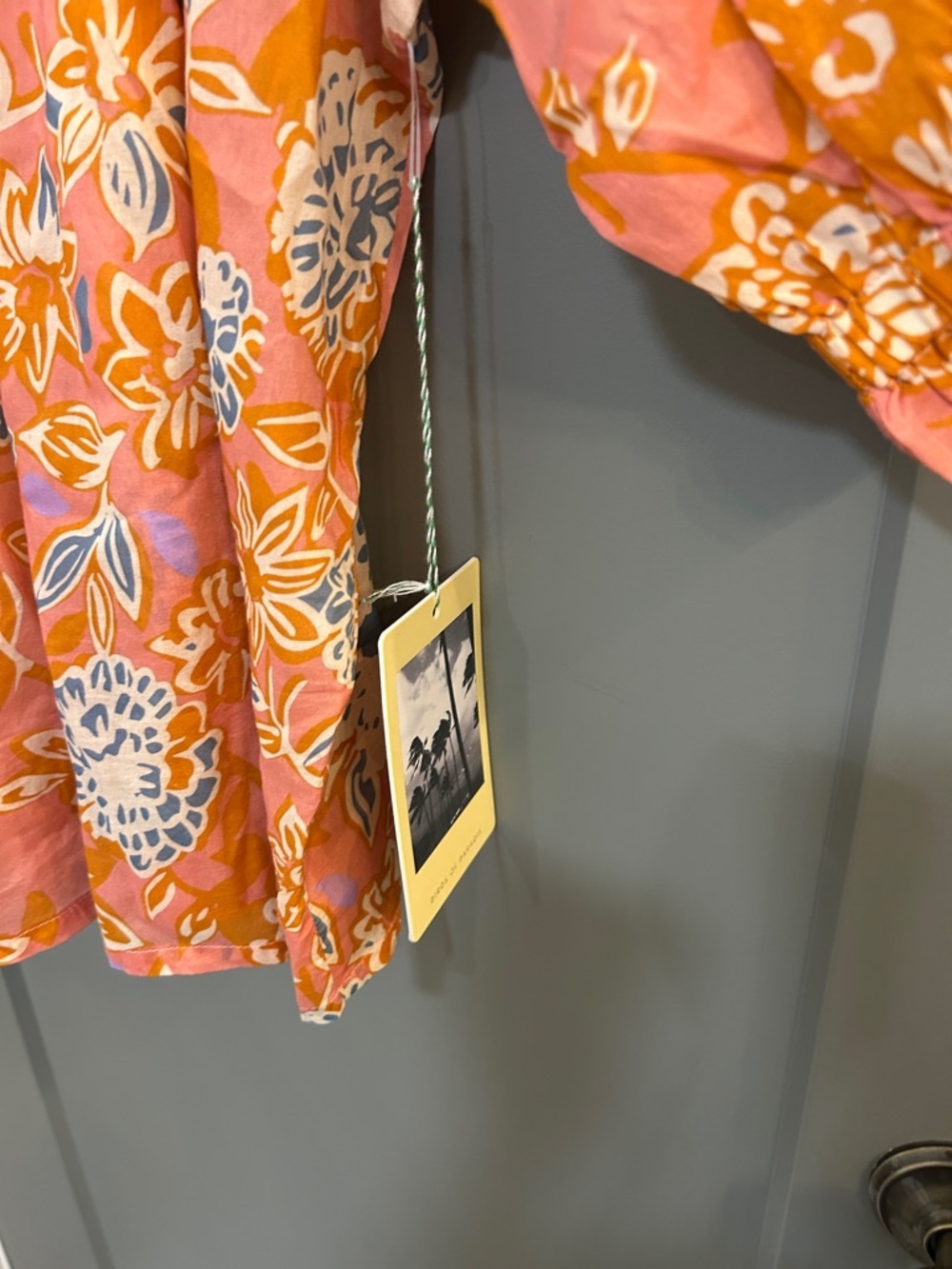 Trovata Birds of Para Pink Floral Puff-Sleeve Blouse with Orange & Blue Accents - Picture 5 of 8